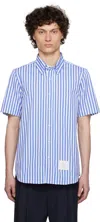 Thom Browne Vertical Striped Short Sleeve Shirt In 460 Medium Blue