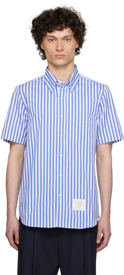 THOM BROWNE NAVY & WHITE STRAIGHT FIT BUTTON DOWN POPLIN SHIRT