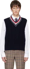 Thom Browne Navy Aran Cable Stitch Merino Wool Vest In Black