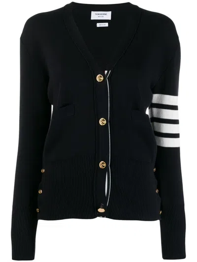 Thom Browne Navy Blue 4-bar Cotton Cardigan In Black