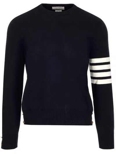 Thom Browne Navy Blue 4-bar Crewneck Sweater