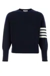 Thom Browne Classic Crewneck Short Pullover With White 4 Bar Stripe In Cashmere In Black