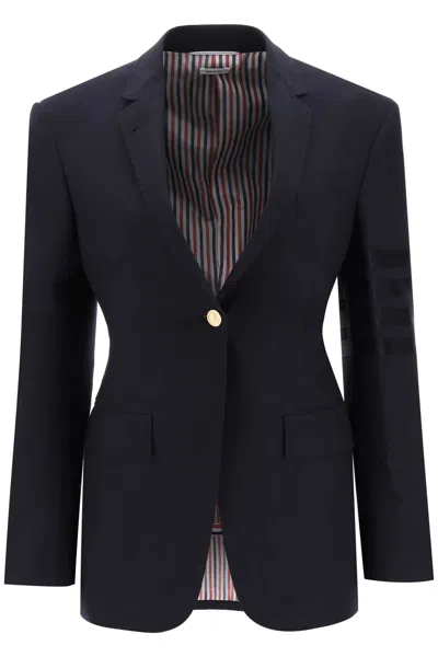 THOM BROWNE NAVY BLUE 4-BAR SINGLE-BREASTED BLAZER IN LIGHT WOOL FOR WOMEN