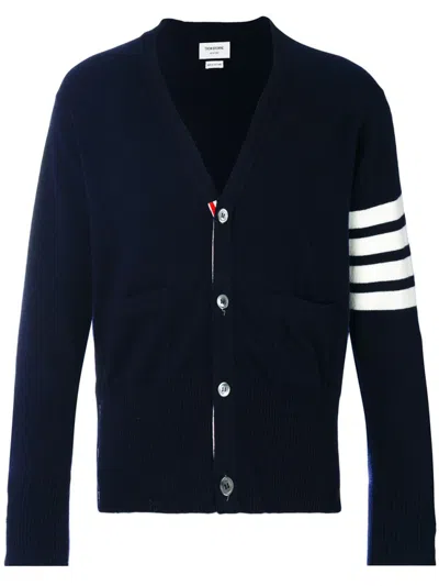 THOM BROWNE NAVY BLUE 4BAR CASHMERE CARDIGAN