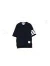 Thom Browne Striped Sleeve Crew Neck Cotton T-shirt In Blue