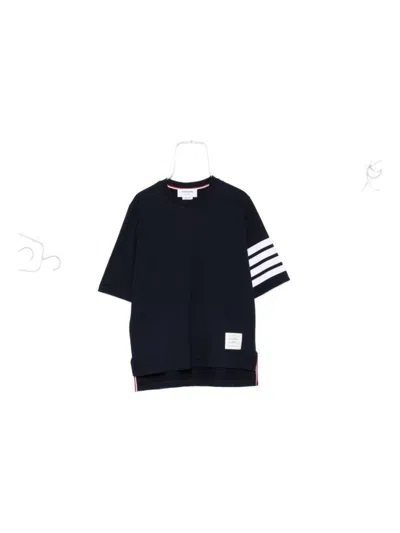 THOM BROWNE NAVY BLUE 4BAR COTTON T-SHIRT