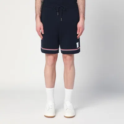 THOM BROWNE NAVY BLUE BERMUDA SHORTS WITH TRICOLOUR DETAIL