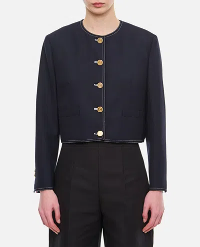 THOM BROWNE NAVY BLUE BOX PLEAT CARDIGAN