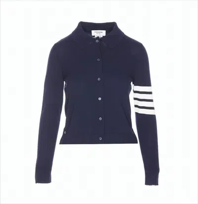 Thom Browne Navy Blue Cardigan With Striped Accent