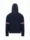 Thom Browne Navy Blue Cashmere Hooded Jacket With Ribbed Cuffs In White