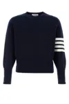 Thom Browne Cashmere Crew Neck Sweater With Striped Sleeve In Blue