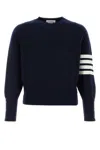 Thom Browne Cashmere Crew Neck Sweater With Striped Sleeve In Blue