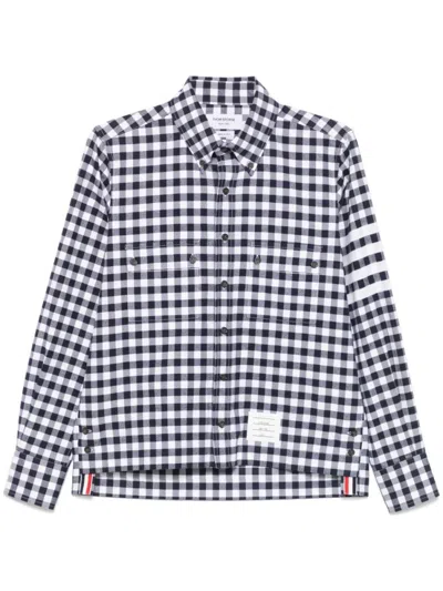 THOM BROWNE MEN NAVY BLUE CHECK SHIRTS
