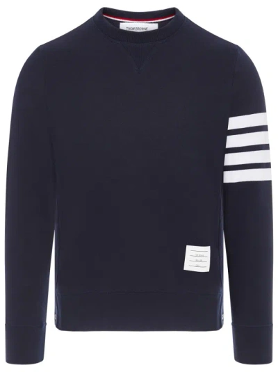 Thom Browne Navy Blue Cotton Crew-neck Sweatshirt In Black