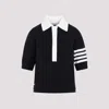 THOM BROWNE NAVY BLUE COTTON HECTOR ICON JERSEY STITCH INTARSIA POLO