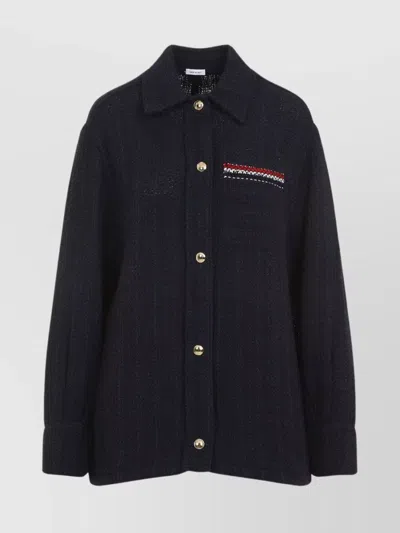 THOM BROWNE NAVY-BLUE COTTON JACKET SHIRT