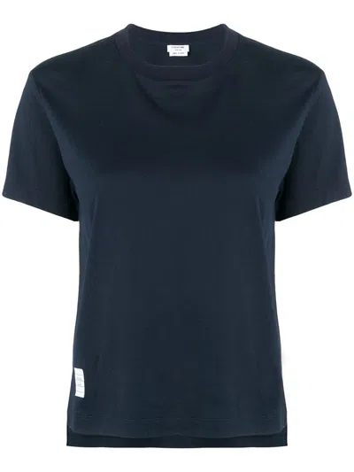 Thom Browne Navy Blue Cotton Logo-patch T-shirt For Women