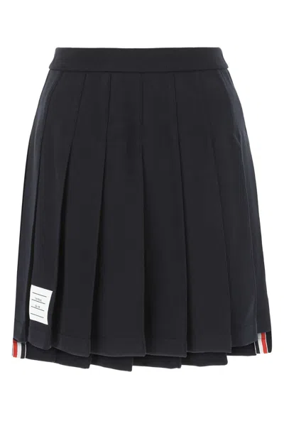 Thom Browne Navy Blue Cotton Mini Skirt In 415