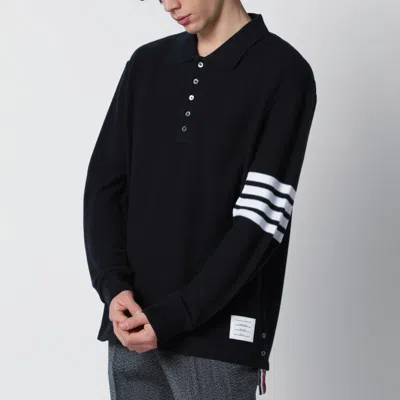 Thom Browne Navy Blue Cotton Polo Shirt In Black