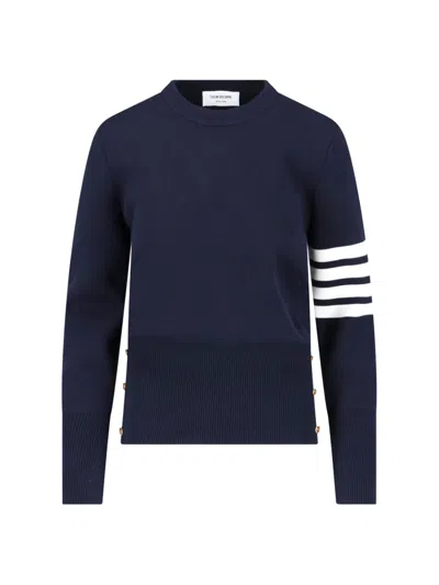 Thom Browne Navy Blue Cotton Sweater With Distinctive Four-bar Stripes