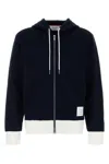 Thom Browne Zip Up Hoodie With Engineered 4 Bar In Color Blocked Solid Classic Loopback Jersey In Blue