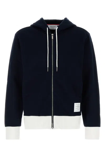 Thom Browne Zip Up Hoodie With Engineered 4 Bar In Color Blocked Solid Classic Loopback Jersey In Black
