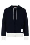 Thom Browne Zip Up Hoodie With Engineered 4 Bar In Color Blocked Solid In Blue