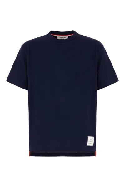 Thom Browne Oversized Cotton T-shirt With Tricolor Stripe Detail In Blue
