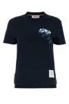 Thom Browne Navy Blue Rose-embroidered Cotton T-shirt In Navy