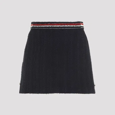 THOM BROWNE NAVY BLUE COTTON THIGH LENGTH SIDE TAB SKIRT