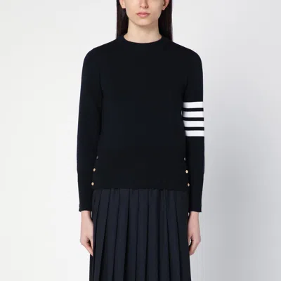 THOM BROWNE NAVY BLUE CREW-NECK SWEATER IN WOOL