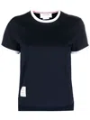 Thom Browne Cotton T-shirt With Ribbed Crew-neck And Contrasting Trimmings In Navy Blue