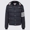 Thom Browne Quilted Padded Jacket With Detachable Hood And Bold Stripes In Blue