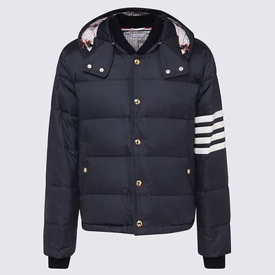 Thom Browne Quilted Padded Jacket With Detachable Hood And Bold Stripes In Black