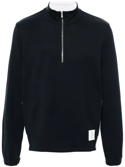 THOM BROWNE NAVY BLUE FUNNEL NECK SWEATSHIRT