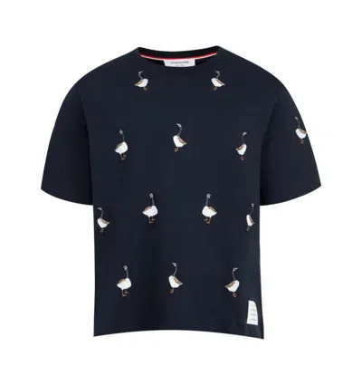 Thom Browne Navy Blue Geese T-shirt In Multi