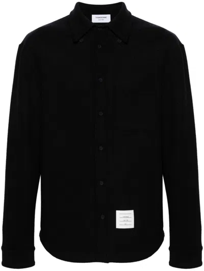 THOM BROWNE THOM BROWNE NAVY BLUE HERRINGBONE LOGO SHIRT