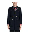 Thom Browne Navy Blue Lapel Coat In Black