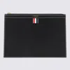 Thom Browne Navy Blue Leather 4-bar Pochettes