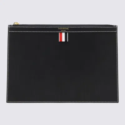 Thom Browne Navy Blue Leather 4-bar Pochettes