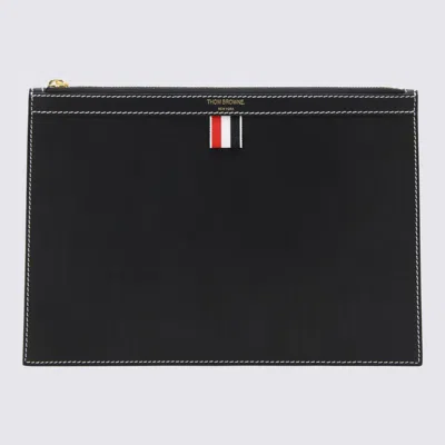 Thom Browne Navy Blue Leather 4-bar Pochettes