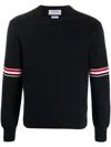 Thom Browne Rwb Intarsia Armband Tweed Pullover In Blue