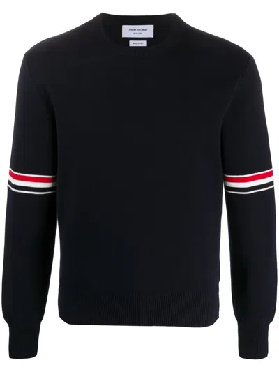 THOM BROWNE NAVY BLUE LOGO DETAIL JUMPER