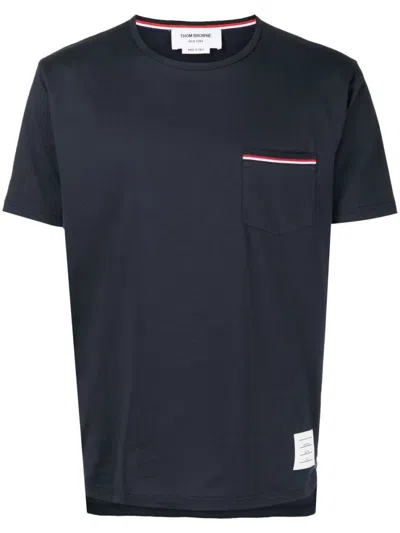 THOM BROWNE NAVY BLUE LOGO T-SHIRT
