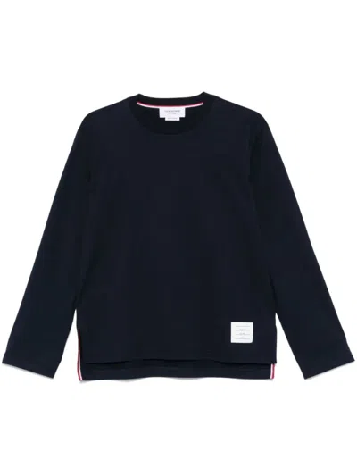 THOM BROWNE NAVY BLUE LONG SLEEVES COTTON T-SHIRT