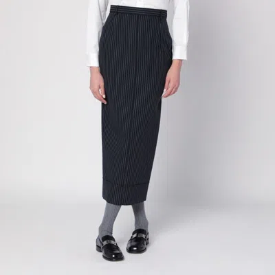 Thom Browne Navy Blue Pinstriped Pencil Skirt