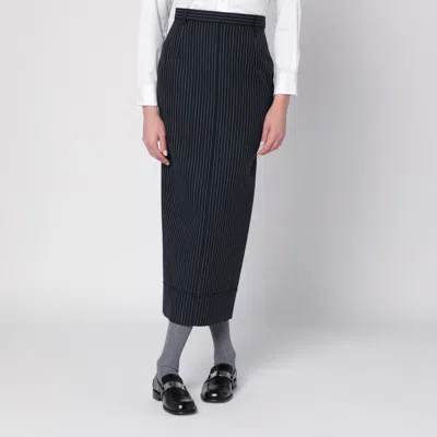 Thom Browne Navy Blue Pinstriped Pencil Skirt