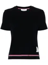 Thom Browne Navy Blue Piqué Cotton T-shirt With Tricolor Stripe