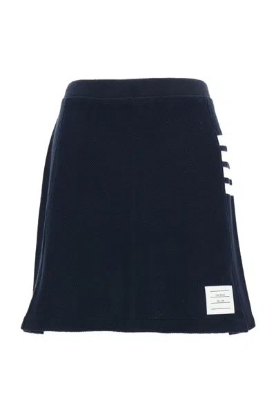 Thom Browne Navy Blue Pleated Mini Skirt With Signature Grosgrain Details