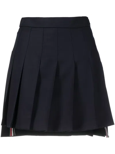 Thom Browne Rwb Pleatet Wool Skirt In Blue